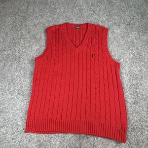 Bossini Sweater Vest Men XL Red Cable Knit‎ Wool Blend Chunky Preppy Academia